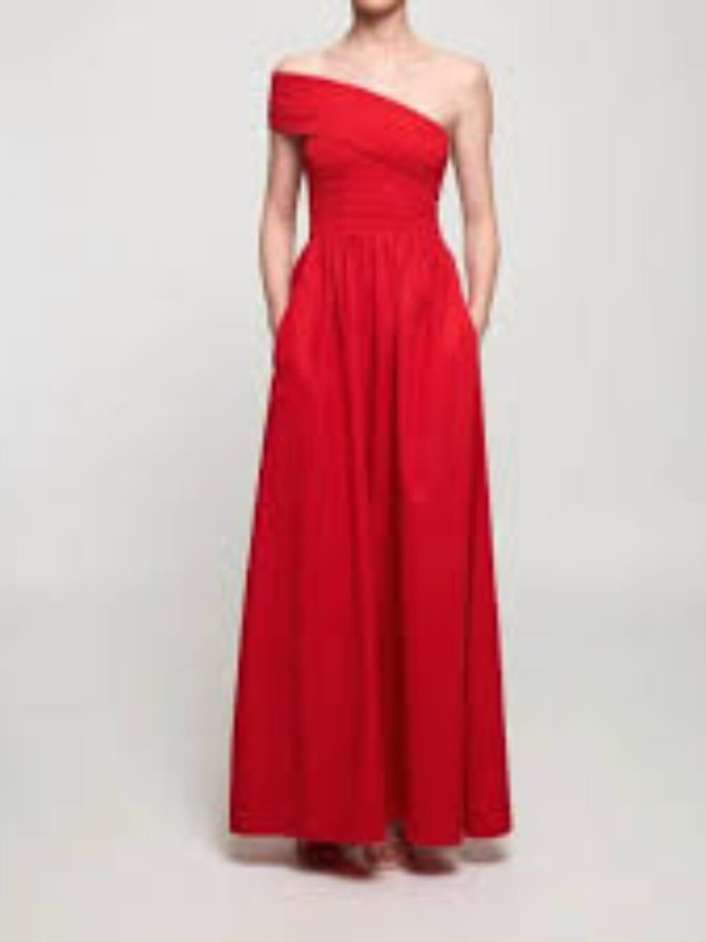 S/W/F Le Reve Maxi Dress Strapless Smocked Red Sz L Poplin Gown Coastal Vacation